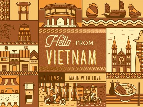 Vietnam Art Design, Vietnam Music, Vietnam Restaurant, Vietnam Art, Vietnam Food, Fall In Luv, Music Illustration, Google Doodles, Watercolor Background