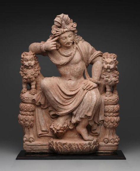 Gandhara culture | Himalayan Buddhist Art - Art Bouddhiste de l'Himalaya | Page 24th-6th century, Gandhara, Hadda region, unidentified bodhisattva sitting on a lion throne, clay, 83 cm, at Dallas Museum of Art Asian Sculptures, Hybrid Art, Dallas Museum Of Art, Indian Sculpture, Greek Art, Art Antique, A4 Poster, Buddhist Art, Sacred Art