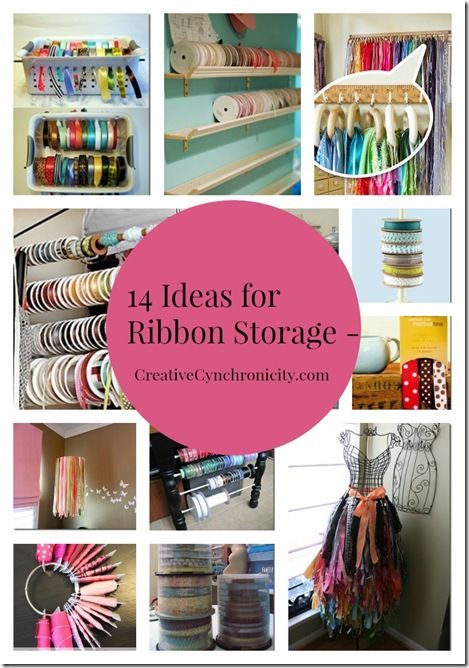 14-ideas-ribbon-storage How To Organize Ribbon, Ribbon Holder Diy, Organize Ribbon, Ribbon Basket, Sewing Supplies Organization, Ribbon Collection, Ribbon Holders, Ribbon Organization, Ribbon Storage