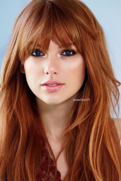 Long Red Hair Styles For Women, Long Red Hairstyles With Bangs, Ginger With Fringe, Long Red Hair With Fringe, Red Heads With Bangs, Long Red Hair Bangs, Red Head Bangs Long Hair, Red Hair Bangs Long, Long Copper Hair With Bangs