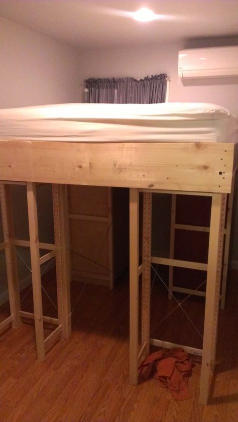 IKEA Hackers: Ivar/Aspelund/Malm Loft Storage Bed Loft Storage Bed, Tv Shelving Unit, Ivar Shelving, Corner Loft, Tall Bed, Loft Bunk Beds, Built In Bed, Ikea Ivar, Loft Storage