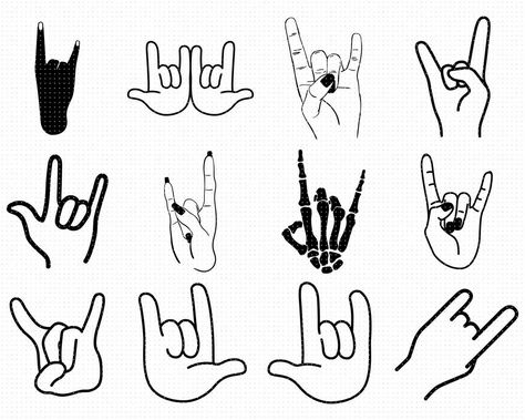 Rock Hand Sign Drawing, Rock On Hand Tattoo, Rock N Roll Tattoo Ideas, Rock Hand Tattoo, Rock On Sign, Trio Tattoos, Rock And Roll Tattoo, Rock N Roll Tattoo, Rock Hand Sign