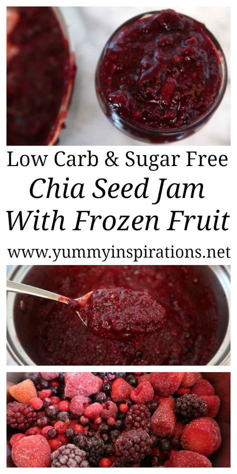 Chia Seed Jam Recipe, Ella Vegan, Sugar Free Jam Recipes, Frozen Fruit Recipes, Chia Seed Jam, Sugar Free Jam, Chia Seed Recipes, Chia Jam, Healthy Food Facts