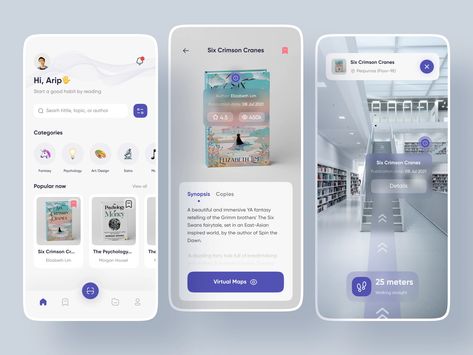 AR Library - App Design by Arip for Enver Studio on Dribbble Ar Interface Design, Library App Design, Creative App Design, Ar App, Ux Design Principles, Ar Design, Creative Market Design, Library App, Directory Design