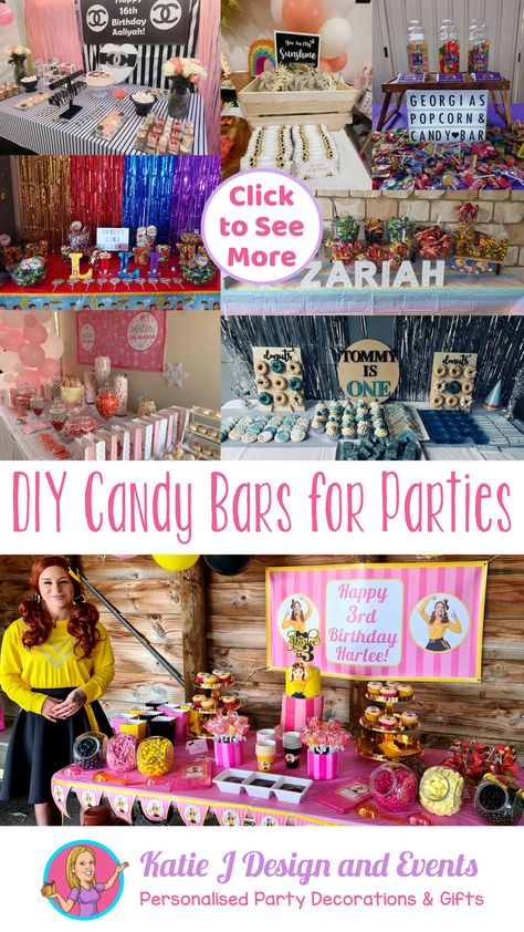 Make your Next Party Sweeter than Ever with these Tips for Creating your own Candy, Treat, and Lolly Bar for Guests. They are Sure to Make your Celebration Sweet! Candy Bar For Birthday Party, Simple Candy Table Ideas, Candy Bar Ideas Birthday, Candy Bar Ideas For Parties, Candy Buffet Ideas Birthday, Candy Table Ideas Birthday, Sweets Table Birthday, Kids Candy Bar, Candy Bar Diy