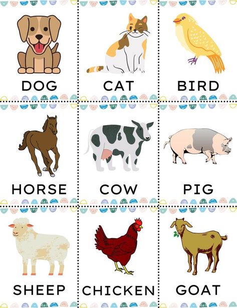 Free Printable Animals Flash Cards 01B Animals Chart Free Printable, Tame Animals Activities For Preschool, Animals Pictures For Kids Printables, Animal Chart For Kids, Animals For Kids Teaching, Animal Flashcards Printable Free, Zoo Animals Flashcards, Animals For Kindergarten, Flash Cards Ideas Study