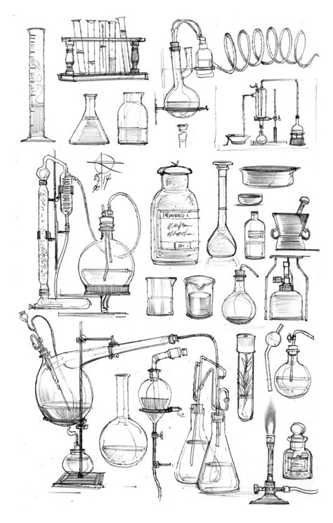 Chemistry Drawing, Chemical Laboratory, Chemistry Art, Object Drawing, Laboratory Equipment, 캐릭터 드로잉, Science Lab, Mad Scientist, Science Art