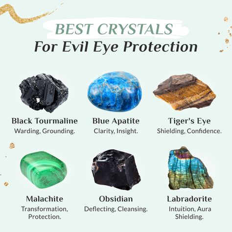 I've been on an evil eye kick lately, and it ain't even close to over. I found this nifty little guide for some crystals that allow your third eye full view while locking down the rest of you from any potential metaphysical attacks, ya know...like an evil eye does. Throw one of these in your pocket or handbag as a precaution. These are some of the most effective guard dogs of the crystal world #crystalforprotection #crystalforprotectionfrompsychicattacks #crystalforprotectionfromnegativeene... Crystal For Evil Eye Protection, How To Protect From Evil Eye, Protect From Evil Eye, Aura Protection, The Season Of The Witch, Crystal World, Rock Hunting, Eclectic Witch, Evil Eye Protection