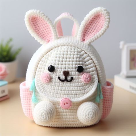 Crochet Rabbit Free Pattern, Crochet Cluster Stitch, Teddy Bear Patterns Free, Crochet Backpack Pattern, Bunny Backpack, Bear Patterns Free, Crochet Toys Free Patterns, Crochet Panda, Crochet Backpack