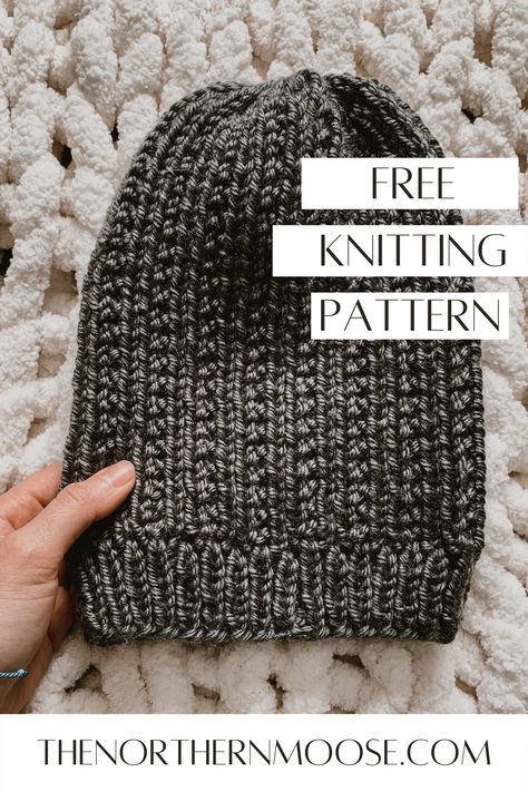 Men Beanie Knit Pattern, Free Knit Slouchy Hat Pattern, Mens Slouchy Beanie Knit Pattern Free, One Ball Of Yarn Knitting Projects, Adult Knit Hat Free Pattern, Slouchy Hat Knitting Pattern Free, Knit Hat Patterns For Men, Knitted Mens Hats Patterns Free, Mens Knit Beanie Pattern Free