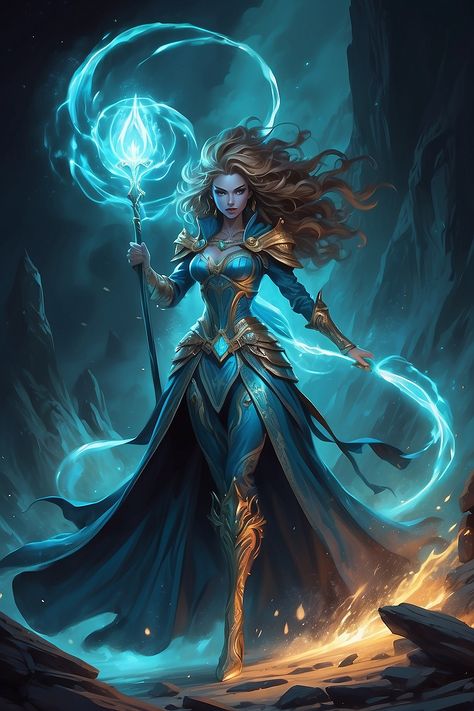 Stunningly gorgeous angry sorceress in a dark shadowed 2 Dnd Magic Staff, Woman Holding Staff, Magical Academy, Sorceress Art, Magical Staff, Magical People, Magic Academy, Hair In The Wind, Magic Witch