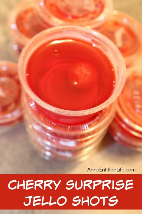 Cherry Surprise Jello Shots Recipe. This delightful cherry almond jello shot offers a nice little surprise in the middle. Simple to make, these Cherry Surprise Jello Shots are great for parties, tailgating, and more! Red Jello Shots, Almond Jello, Malibu Jello Shots, Holiday Jello Shots, Fireball Jello Shots, Cherry Jello Shots, Easy Jello Shots, Blue Jello Shots, Best Jello Shots