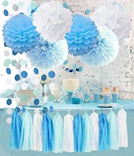 Whale Birthday Parties, Dot Garland, Mint Baby Shower, White Party Decorations, Blue Party Decorations, Elephant Baby Shower Decorations, Blue Birthday Parties, First Birthday Party Decorations, Baby Boy First Birthday