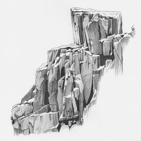 ArtStation - Rock studies from photo reference 002, Wendy de Boer How To Draw Rocks Pencil, Rock Drawing Reference, Cliff Sketch, Ridge Drawing, Rock Sketch, Studies Drawing, Environment Drawing, Rock Drawing, Mountains Drawing