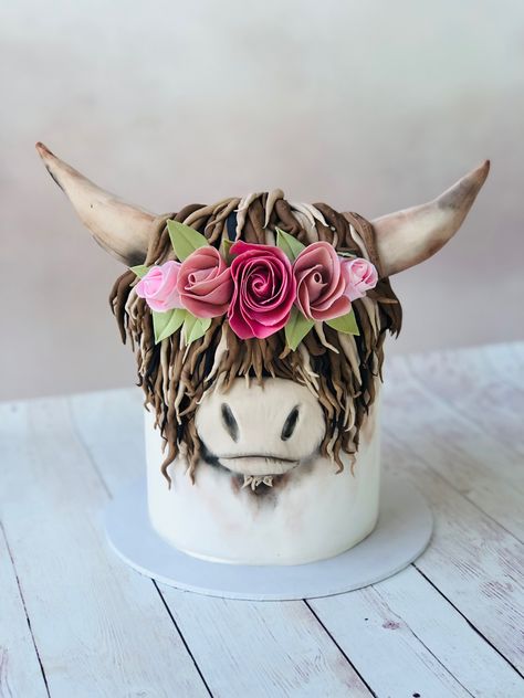 Hyland Cow Cake, Highland Cow Birthday Cake, Cow Print Birthday Cake, Vaquero Cake, Highland Cow Cake, Cow Things, Cow Birthday Cake, Barn Wedding Cakes, Cow Print Birthday