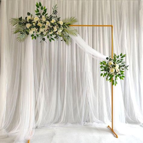 4 Steps to Create a Tulle Backdrop to Add Visual Appeal to Your Weddin Arch Shelf, Tulle Backdrop, Diy Wedding Backdrop, Stage Background, Wedding Ceremony Arch, Background Frame, Wedding Backdrop Design, Wedding Arbour, Shelf White