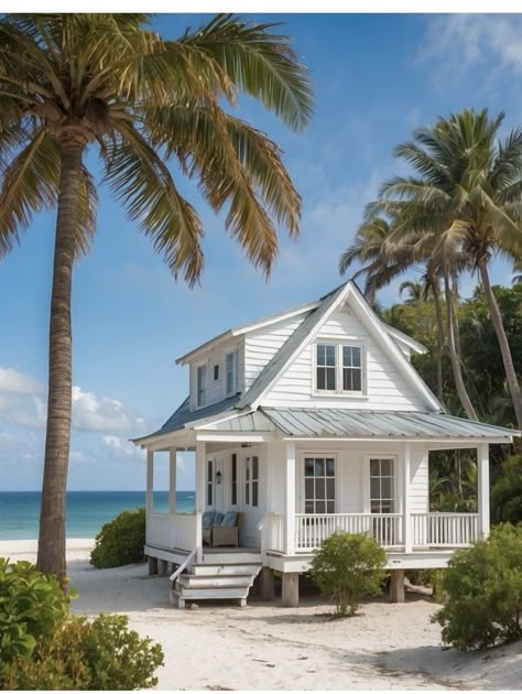 White Beach House Exterior, Small Beach House, Coastal Bungalow, Modern Beach Cottage, Farmhouse Lifestyle, Coastal Cottages, White Beach House, Beach House Aesthetic, Small Beach Houses