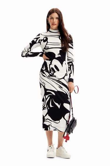 Fitted Midi Dress, Mouse Print, Original Clothes, Disney Mickey, Uk Shop, Online Clothing, Women Collection, Fashion Collection, Ribbed Knit