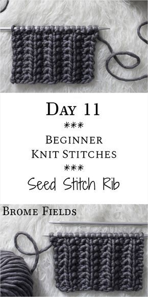 Seed Stitch Rib Knit Stitch : Day 11 of the 21 Days of Beginner Knit Stitches : Brome Fields : #21daysofbeginnerknitstitches Beginner Knit, Knitting Terms, Beginner Knitting Patterns, Knit Stitches, Start Knitting, Knitting Instructions, Purl Stitch, Seed Stitch, Scarf Knitting Patterns