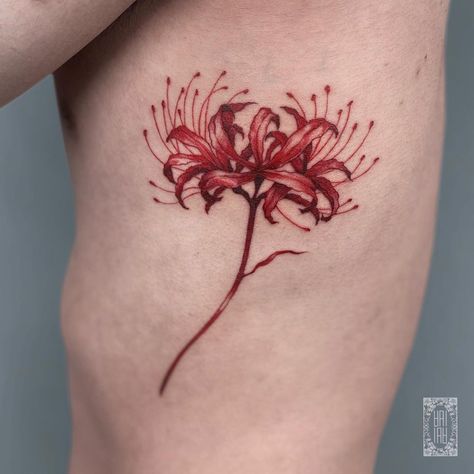 Lilly Tattoo Design, Lilly Flower Tattoo, Spider Lily Tattoo, Honeysuckle Tattoo, Red Flower Tattoos, Getting A Divorce, Lillies Tattoo, Lily Tattoo Design, Lily Flower Tattoos