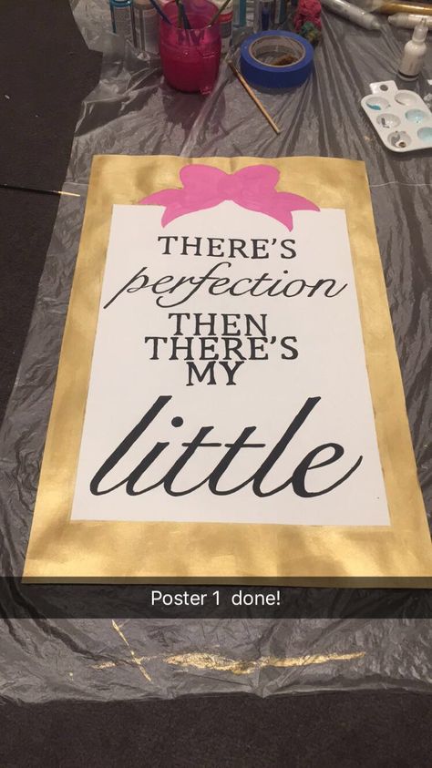 Sorority gold and pink preppy/classy themed poster for big and little week Big Little Poster Ideas, Sorority Door Decorations, Big Little Poster, Sorority Baskets, Big Little Canvas, Cheer Posters, Big Little Basket, Candy Poster, Little Sister Gifts