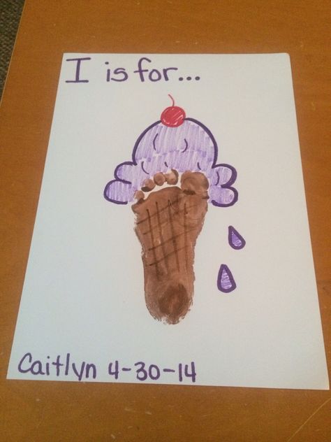 "I" is for...ICE CREAM!!!! Cute for the spring or summer...put it in a frame for wall art!! I Is For Ice Cream, I Is For Ice, Ice Cream Cute, Abc Crafts, Baby Art Projects, Footprint Crafts, Toddler Arts And Crafts, Alphabet Crafts, Footprint Art