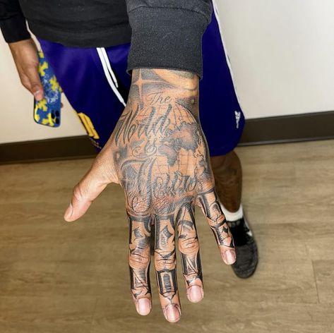 Men’s Hands Tattoos, Ape Hand Tattoo, Trap Hand Tattoos, Mob Tattoo For Men, Rare Tattoos Men Hand, Risk Taker Neck Tattoo, Black Male Hand Tattoos, Hard Hand Tattoos Men, Cold World Tattoo