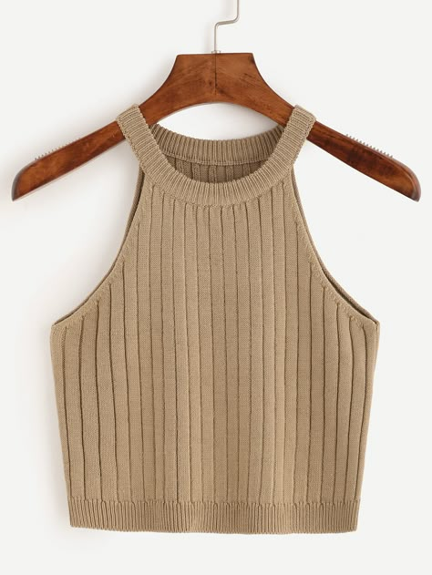 Shop Light Brown Knitted Top online. SheIn offers Light Brown Knitted Top & more to fit your fashionable needs. Sweater Crop, Crop Top Outfits, Cute Crop Tops, Stretch Top, Gray Tank, Crop Top Sweater, Knitted Top, Sleeveless Sweater, Knitted Tank Top