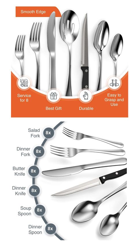 Tribal Cooking 48 Piece Silverware Set - Service for 8 - Stainless Steel Flatware serving set - Cutlery Set - Knives, Fork, and Spoon - Utensil sets - Dishwasher Safe - Stunning Polished Finish Brand: Tribal Cooking Number of Pieces: 49 Material: Stainless Steel Color: Silver Product Care Instructions: Hand Wash Only Special Feature: Rust Resistant Finish Type: Polished Style: Modern Is Stain Resistant: Yes Kitchen Utensils Set, Kitchen Wares, Polished Style, Utensils Set, Fork And Spoon, Kitchen Utensil Set, Stainless Steel Flatware, Serving Set, Utensil Set