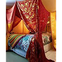 Check this out! Saree Curtains, Bed Canopy Curtains, Twin Canopy Bed, Four Post Bed, Curtains Bohemian, Wedding Garden Party, Canopy Bed Curtains, India Decor, Patchwork Curtains