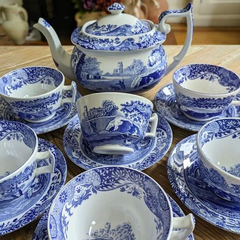 Blue Porcelain Tea Cup, Blue Fine China, Blue Tea Set, Fine China Tea Set, Spode Blue Italian, Blue And White Dinnerware, Blue Willow China, Fine China Dinnerware, British Things