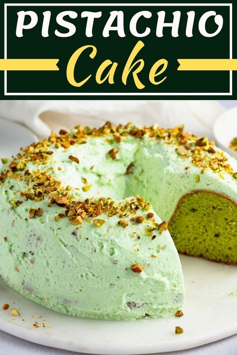 This pistachio cake is light, moist, and packed with pistachio flavor. Learn how to make this easy recipe, plus, get recipes for delicious frosting options, too! Pistachio Buttercream Frosting, Mini Pistachio Cake, Pistachio Dessert Cake, Pistachio Cake With Box Cake, Pistachio Desert, Pistachio Bundt Cake, Cakes 2023, Pistachio Pudding Cake, Kalakand Recipe