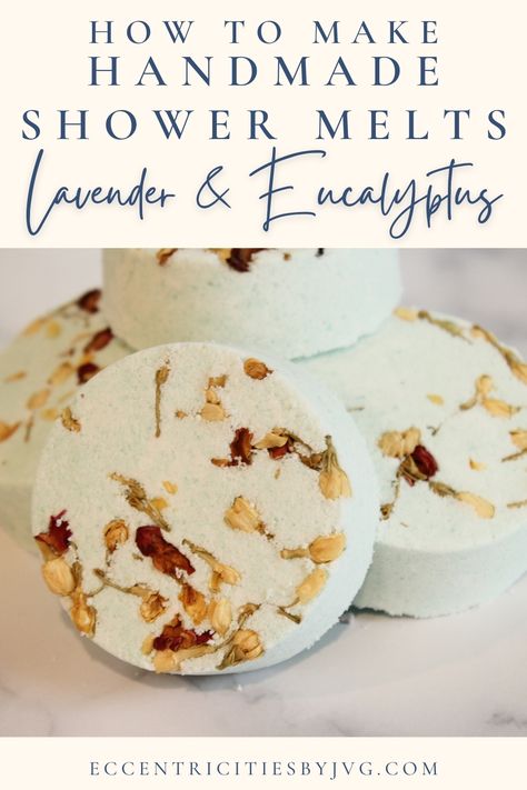 Learn how to make homemade shower steamers. Full DIY shower melts recipe and tutorial to make at home. Homemade shower bombs recipe and DIY in both Lavender and Eucalyptus. Lavender DIY bath melts. Eucalyptus DIY shower melts. Lavender shower melts are great for aromatherapy and relaxation. Eucalyptus shower steamers are great to help open up the sinus and are also great for relaxation. Perfect recipe and DIY on how to make shower melts at home. Also known as shower fizzies great shower melts. Shower Steams Diy, Shower Vapor Melts, Shower Steamer Scents, Best Shower Steamer Recipe, Shower Melts Diy How To Make, Packaging Shower Steamers, Bath Steamers Diy, Diy Shower Steamers Essential Oils, Diy Eucalyptus Shower Steamers