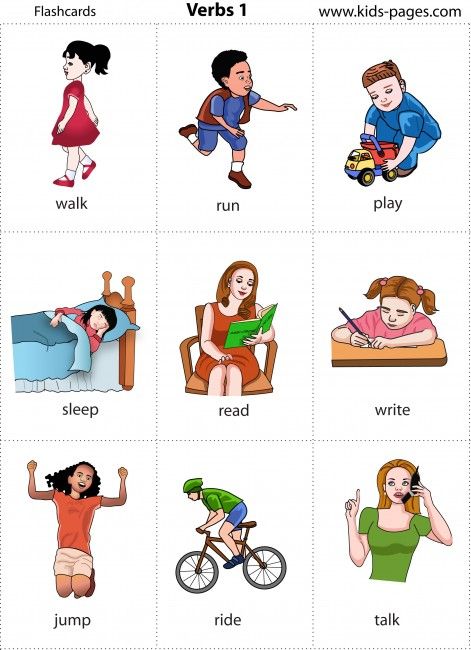 Printable flashcards: Verbs, adjectives, occupations, emotions, colors, and nouns sorted by category!! Verbs For Kids, Oppgaver For Barn, English Worksheet, Learning English For Kids, Action Cards, English Worksheets For Kids, Action Verbs, Flashcards For Kids, Kids Pages