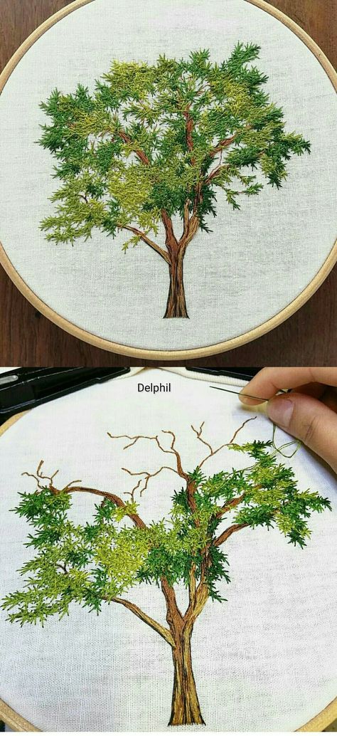 Embroidery designs a collection of unique and high-quality for DIY, garments, home decor, and more. #embroidery #handembroidery #embroiderydesign #diy #decorative Hand Embroidery Tree Designs, Embroidery Pattern Tree, Fall Tree Embroidery, Embroidery Trees Tutorials, Nature Embroidery Inspiration, Embroidery Tree Pattern, Tree Hand Embroidery, Tree Embroidery Pattern, Embroidery Trees