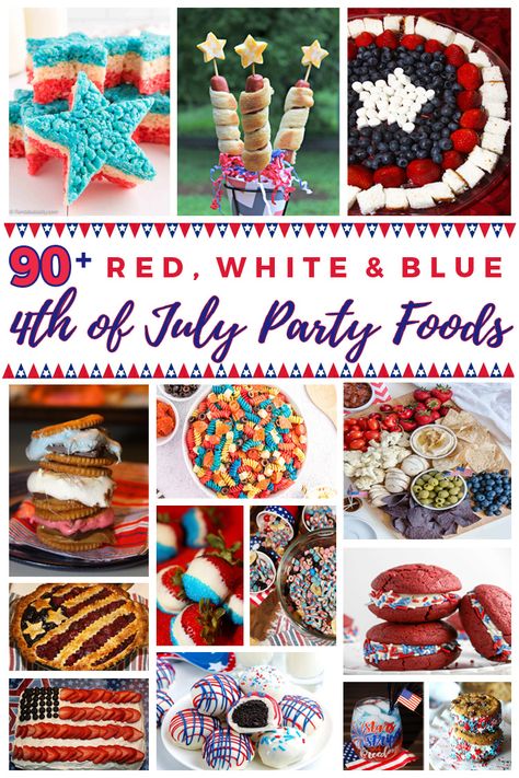 It's 4th of July weekend and these creative recipes are all red, white, and blue themed for the holiday! This roundup includes over 90 summer entrées, tasty side dishes, colorful drinks, and patriotic desserts- perfect for your 4th of July party. Red White And Blue Themed Food, Red White And Blue Dinner, Red White And Blue Recipes, Red White And Blue Foods 4th Of July, Red White And Blue Foods, Red White And Blue Food Ideas, Olympic Dinner, 4th Of July Food Appetizers, Red White And Blue Snacks