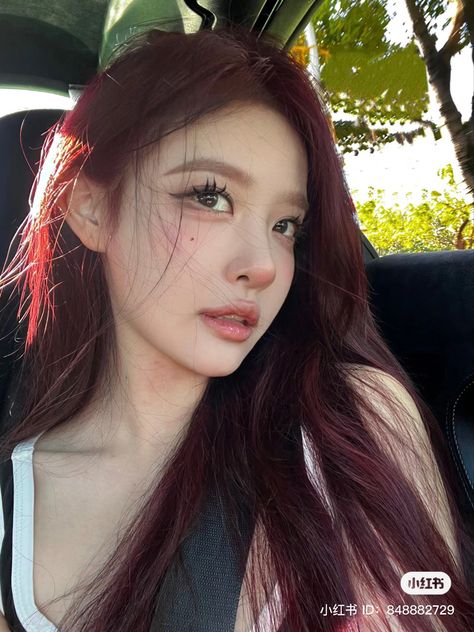 Asian Hair Dye, Asian Red Hair, Wine Hair Color, Red Hair Color Ideas, 2024 Hair Color, Cherry Red Hair, Hair Color Asian, Wine Red Hair, Wine Hair