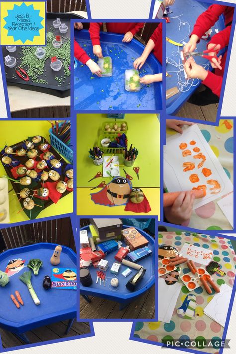 Lots of Supertato activities! Superhero Early Years Activities, Supertato Continuous Provision, Superhero Continuous Provision, Superhero Activities Eyfs, Supertato Eyfs Activities, Supertato Crafts, Eyfs Supertato, Supertato Activities, Supertato Eyfs