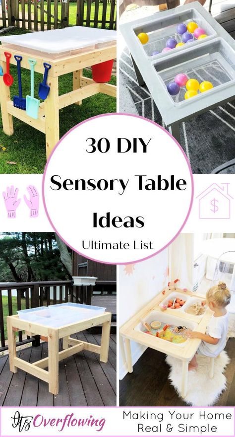 DIY Sand and Water Table Water Table Diy For Kids, How To Build A Sensory Table, Diy Outdoor Sensory Table, Homemade Water Table, Build Sensory Table, How To Make A Sensory Table, Diy Sensory Bin Table, Diy Water Table For Kids, Sand Table Ideas