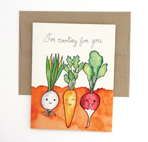 I'm Rooting for You Get Well Card / Encouragement Card - Etsy Recovery Cards, Get Well Soon Card, Watercolor Birthday Cards, Art Carte, Get Well Gifts, Paint Cards, Card Drawing, Encouragement Cards, Root Vegetables