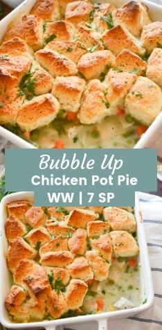 Bubble Up Chicken Pot Pie Ww, Chicken Pot Pie With Pizza Dough, Pot Pie Bubble Up Bake, Chicken Pot Pie Bubble Up Bake, Ww Chicken Recipes Easy, Ww Chicken Pot Pie Recipe, Ww Chicken Pot Pie, Pizza Enchiladas, Bubble Up Chicken Pot Pie