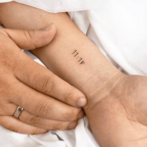 "11:11" lettering tattoo on the wrist. Abuelo Tattoo, 11 11 Tattoo Ideas Fonts, 11 11 Tattoo Ideas, The Wrist Tattoo, 11 Tattoo Ideas, 11:11 Tattoo Ideas, 11 11 Tattoo, 11 Tattoo, Tattoo On The Wrist