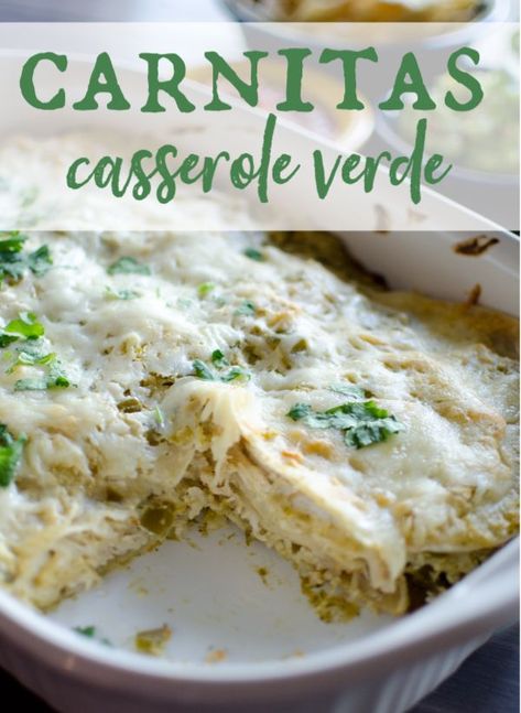 Carnitas Casserole, Shredded Pork Recipes, Pork Enchiladas, Pork Casserole, Verde Recipe, Pulled Pork Leftovers, Carnitas Recipe, Easy Freezer Meals, Taco Casserole