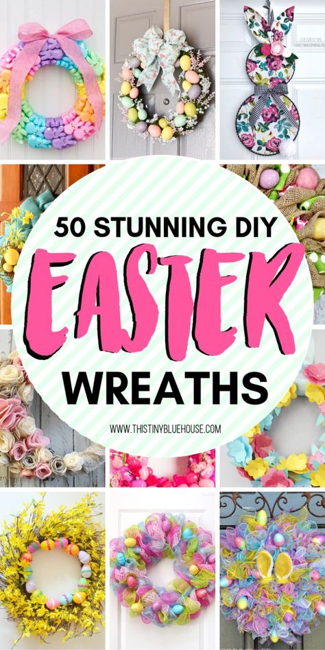 How To Make A Easter Wreath, Styrofoam Wreaths Diy, Easter Wreaths Diy, Easter Crafts To Sell, Easter Front Door Decor, Easter Wreath Ideas, Easter Wreath Diy Dollar Stores, Diy Easter Wreath, Diy Osterschmuck