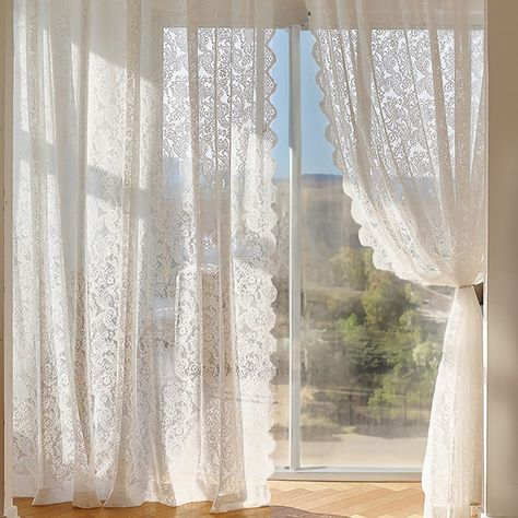 French Style Floral Lace Sheer Curtains Floral White Sheer Lace Curtains for Living Room Semi Sheer Lace Curtains Rod Pocket Curtains - Etsy Pretty Sheer Curtains, Vintage White Curtains, Powder Room Curtains, Lacy Curtains Aesthetic, Embroidered Sheer Curtains, Short Sheer Curtains, Cute White Curtains, Simple Curtains Living Room, Lace Curtains Aesthetic