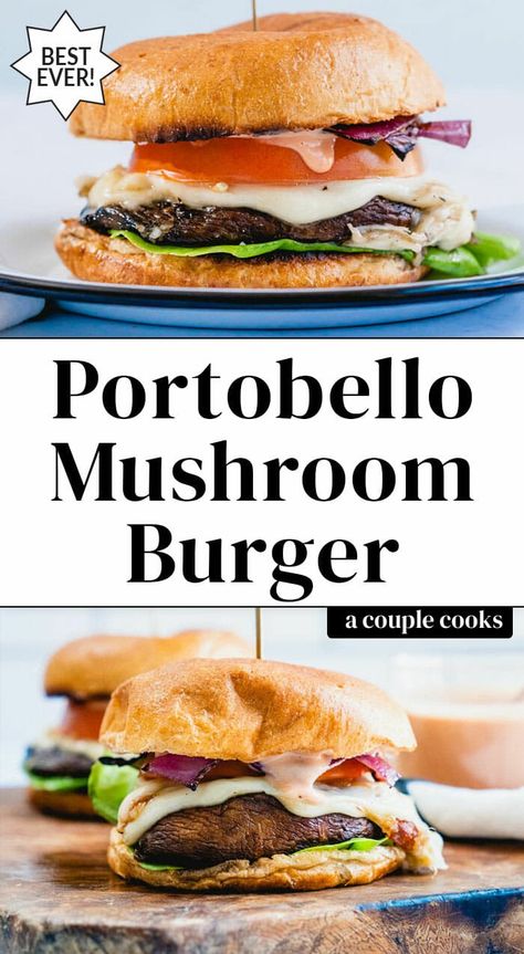 Cleanse Meals, Portabella Mushroom Burger, Grilled Portobello Mushroom Burger, Portobello Recipes, Healthy Cookout, Portobello Mushroom Burgers, Portabella Mushrooms Recipes, Mushroom Burger Recipe, Portobello Mushroom Burger