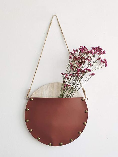 Pocket Wall Hanging, Leather Wall Hanging, Wall Plant Holder, Hanging Plant Holder, Leather Wall, Leather Diy Crafts, Plant Decor Indoor, Boho Leather, Small Wood Projects