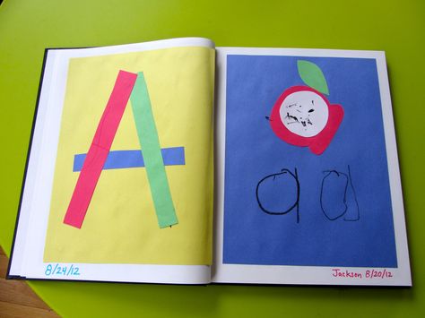 Diy Alphabet Books For Preschool, A For Apple, Preschool Journals, Letter Book, Kids Alphabet, Art Notebook, Abc Activities, Learning Abc, Preschool Literacy