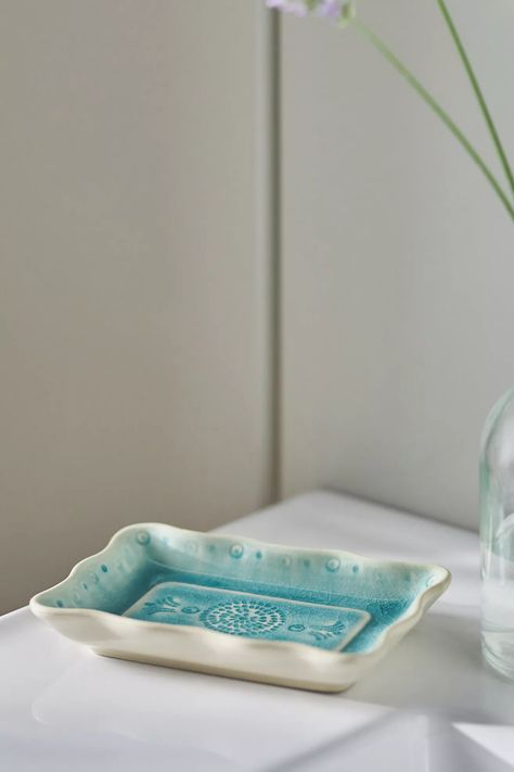 Old Havana Ceramic Soap Dish | Anthropologie Jo Downs, Soap Dish Ceramic, Old Havana, Plate Pottery, Ceramic Soap Dish, Ceramics Ideas, Glass Designs, Crackle Glaze, Luminous Colours