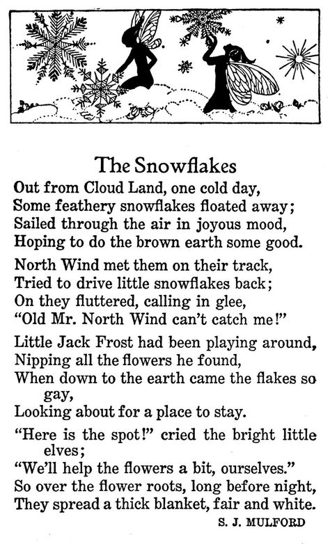 https://flic.kr/p/NXnYZq | Snowflake elves | “Poems for the Very Young Child” compiled by Dolores Knippel.  Illustrated by Mary Ellsworth.  Copyrighted by the Whitman Publishing Co. of Racine, Wisconsin 1932. The Snow Child, Nursery Rhymes Poems, Old Poetry, Home Poem, Winter Poems, Racine Wisconsin, Childrens Poetry, Reading Comprehension Lessons, Poetry For Kids